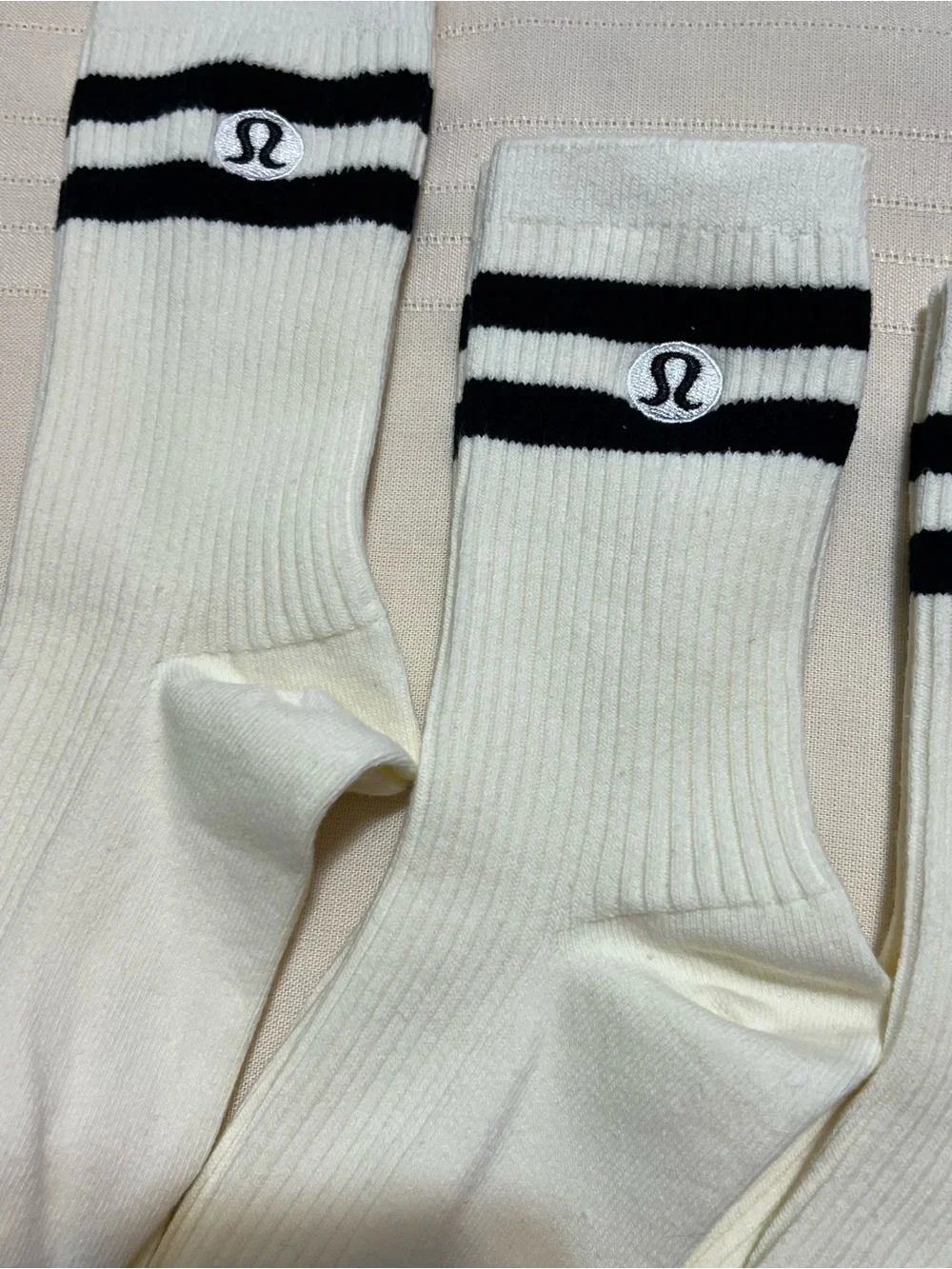 NWOT Lululemon Crew Socks with Black Stripe - 4 Pack